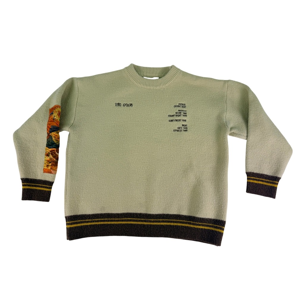 Aelfric Eden Van Gogh Embroidered Knit Sweater Fall Harvest Scene Size Small